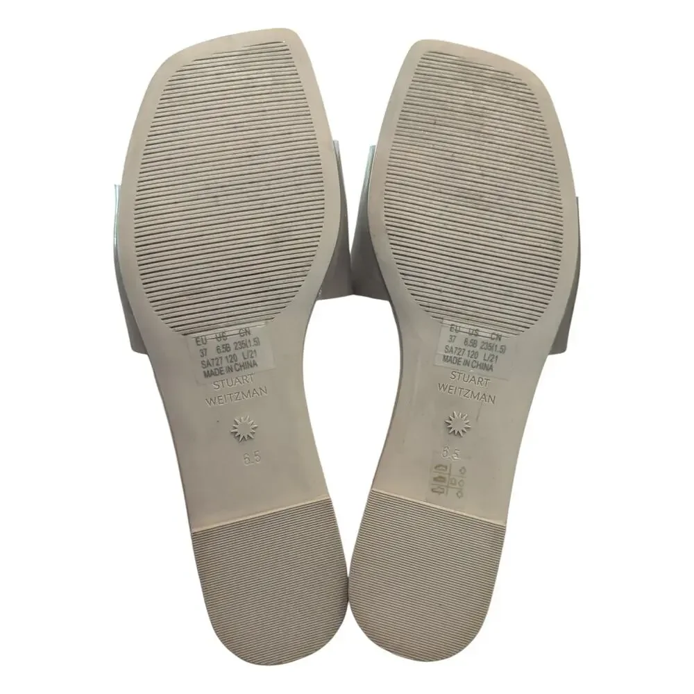Stuart Weitzman Gray Square Toe Leather Slide Sandals Women’s 6.5B EU 37
